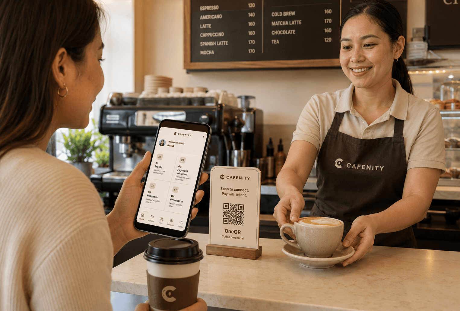 CAFENITY OneQR Profile, Payment initiation, Retention and Promotion modes