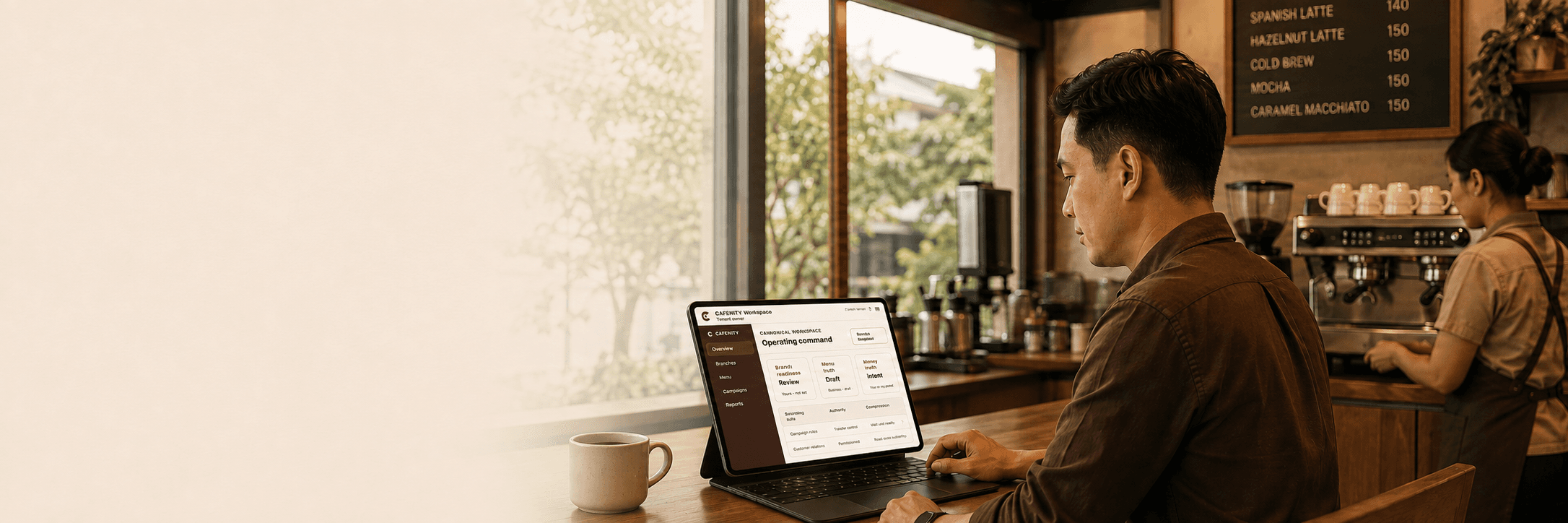 A café owner using Cafenity Workspace